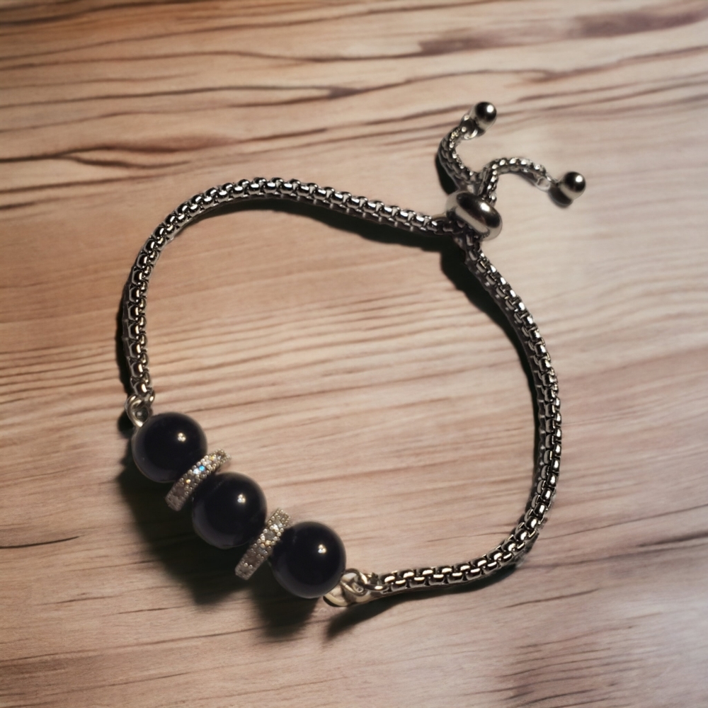 Handmade Gemstone Bracelet - Boho - Black Onyx & Cubic Zircon